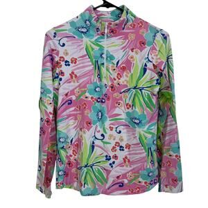 Ibkul Womens Long Sleeve Shirt Small Pink 1/4 Zip Golf Hiking Floral Mesh UPF